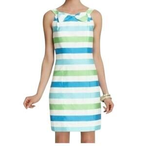 Lilly Pulitzer Henley Blue Green Organza Silk Blend Striped Bow Sheath Dress 6